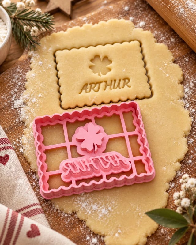 Emporte-pièce trèfle personnalisé prénom — biscuit rectangulaire