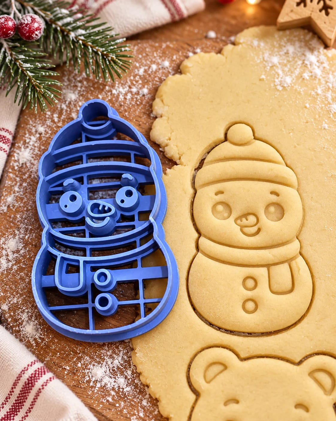 Cortador de bolachas boneco de neve com carimbo — bolachas de Natal