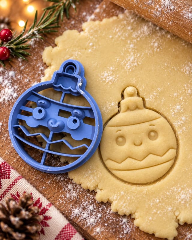 Koekjesuitsteker kerstbal met stempel — zandkoekjes voor Kerstmis