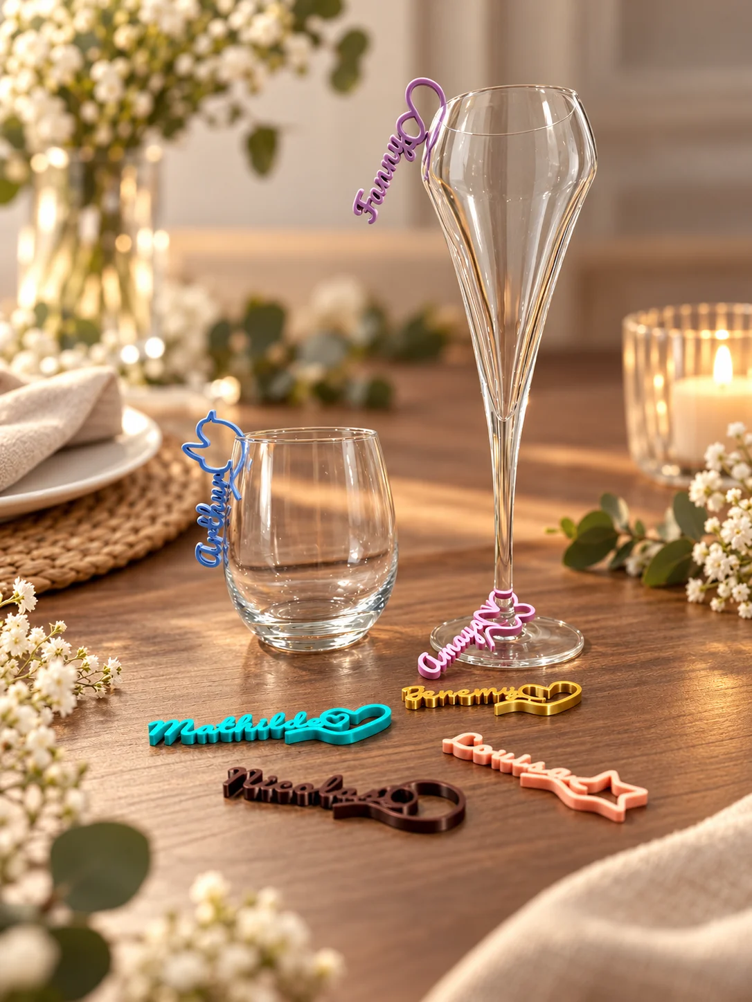 Marque-verre mariage personnalisé Azalée | Prénom au choix