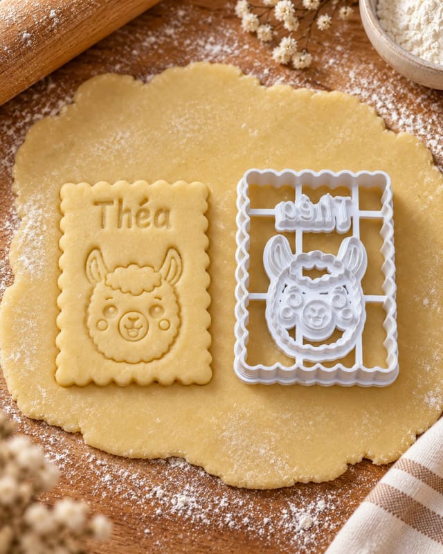 Emporte-pièce lama personnalisé prénom — biscuit rectangulaire