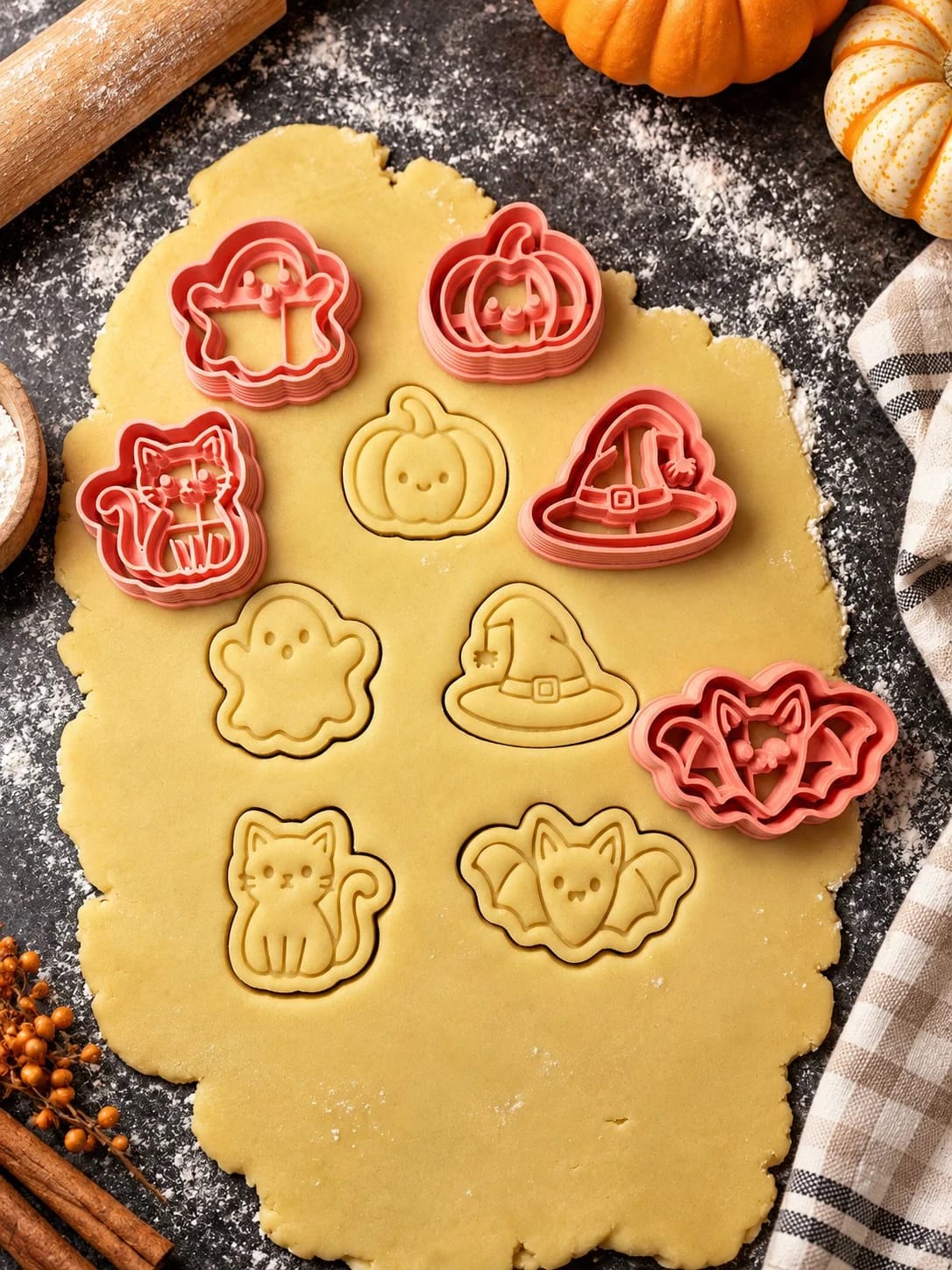 Kit de 5 mini cortadores Halloween com carimbo — bolachas de manteiga