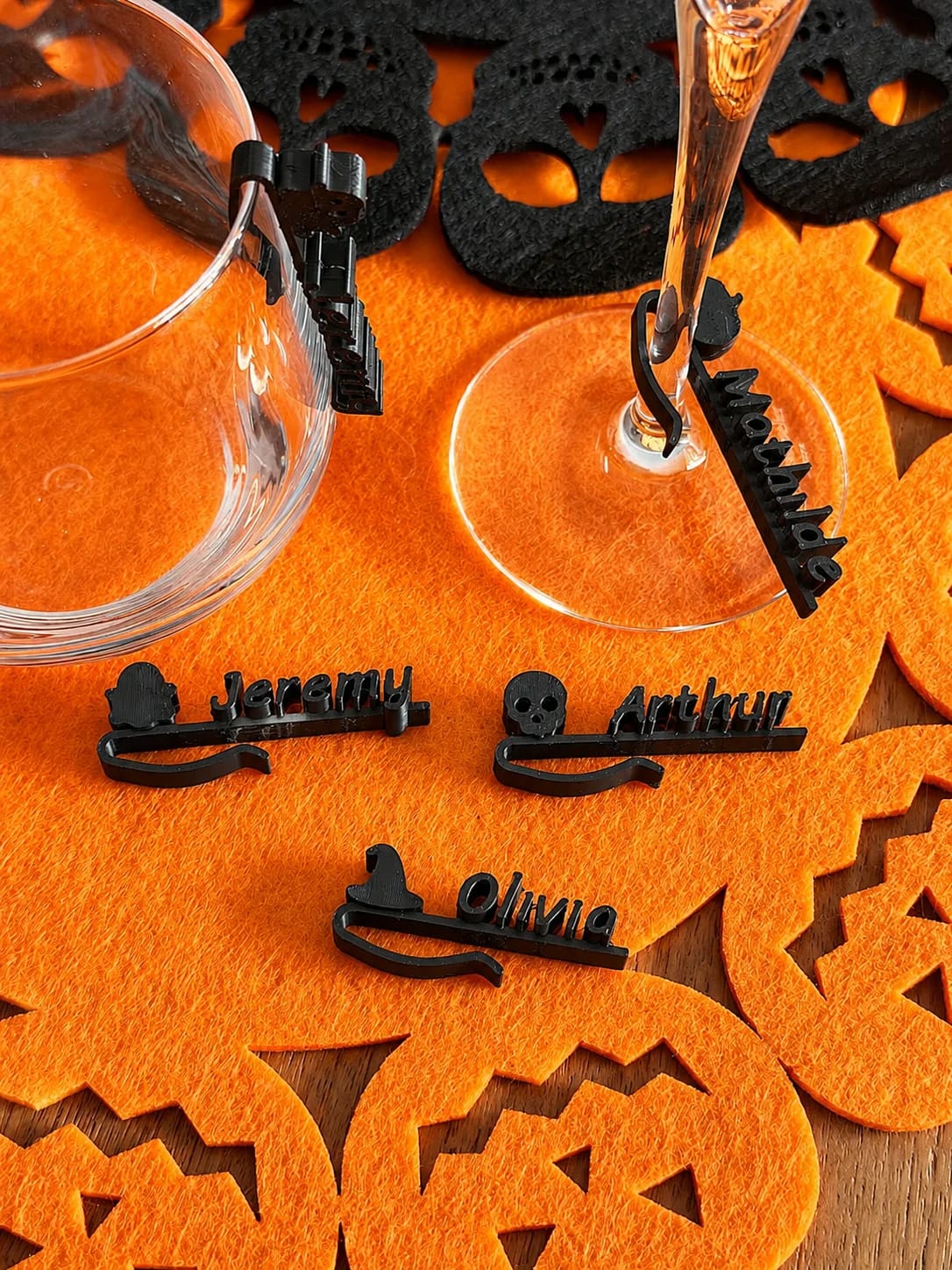 Marque-verre Halloween personnalisé prénom — Capucine, motif au choix