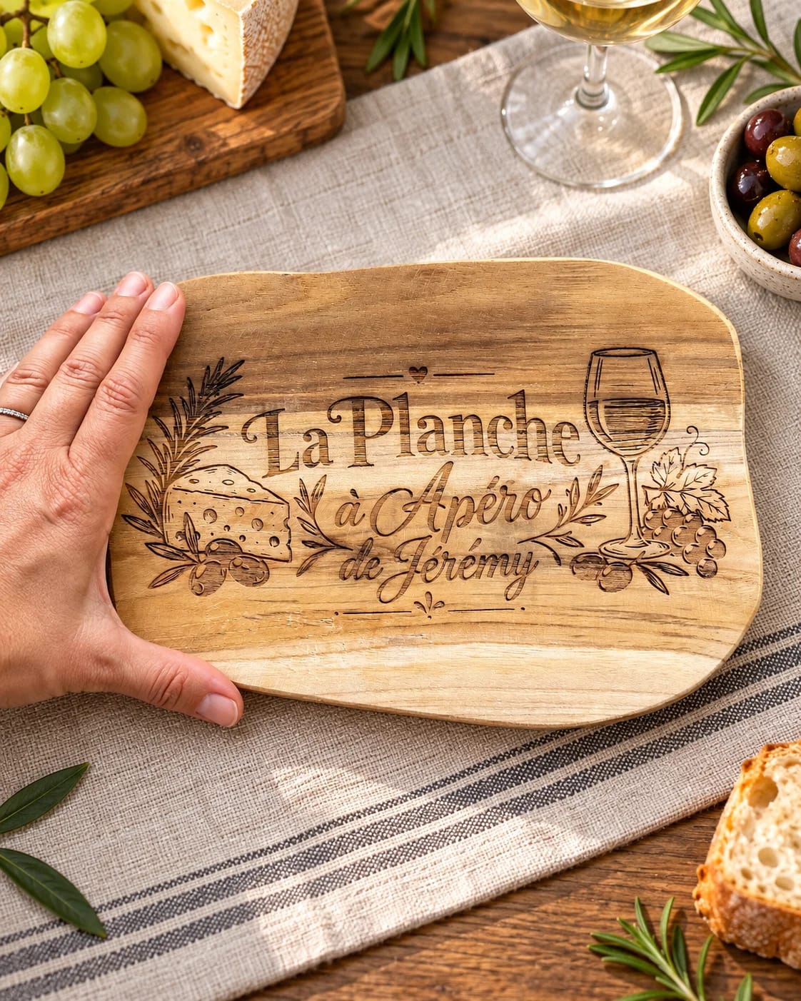 Tábua de aperitivos personalizada em madeira – nome gravado