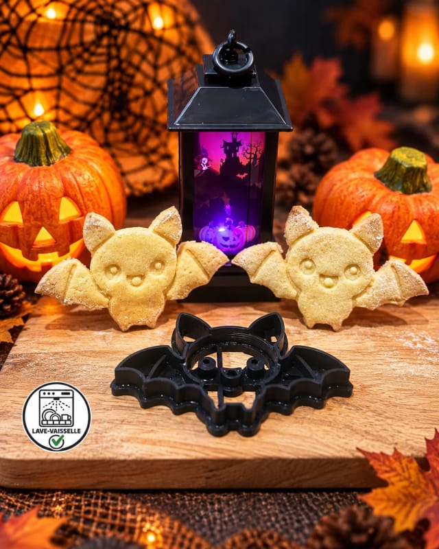 Koekjesuitsteker vleermuis met stempel — zandkoekjes voor Halloween