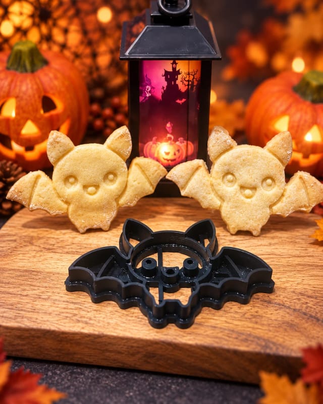 Koekjesuitsteker vleermuis met stempel — zandkoekjes voor Halloween
