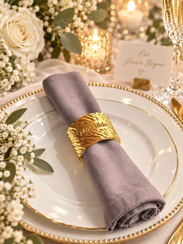 Napkin ring personalized with name — hammered texture