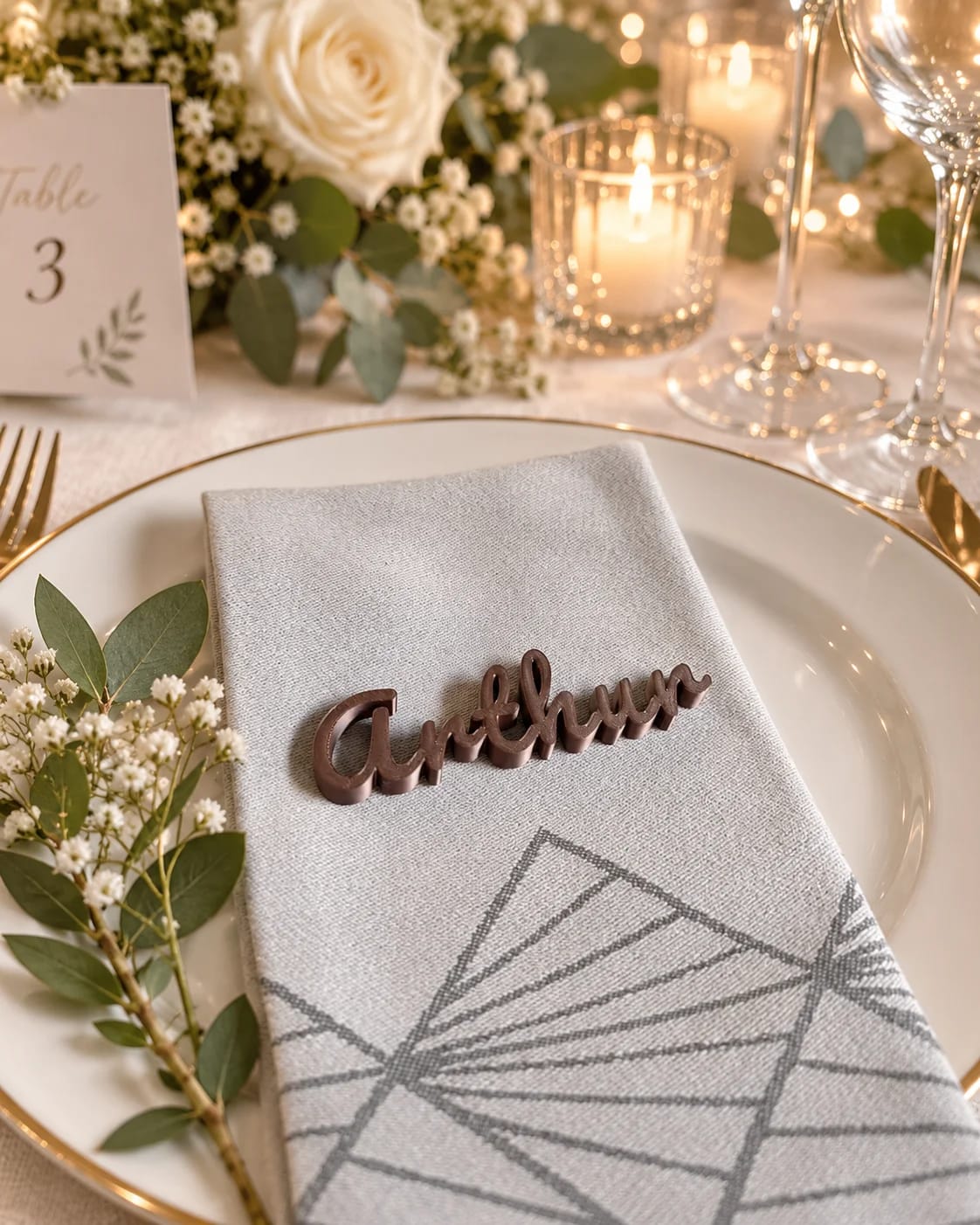 Place card personalized with name — cursive script