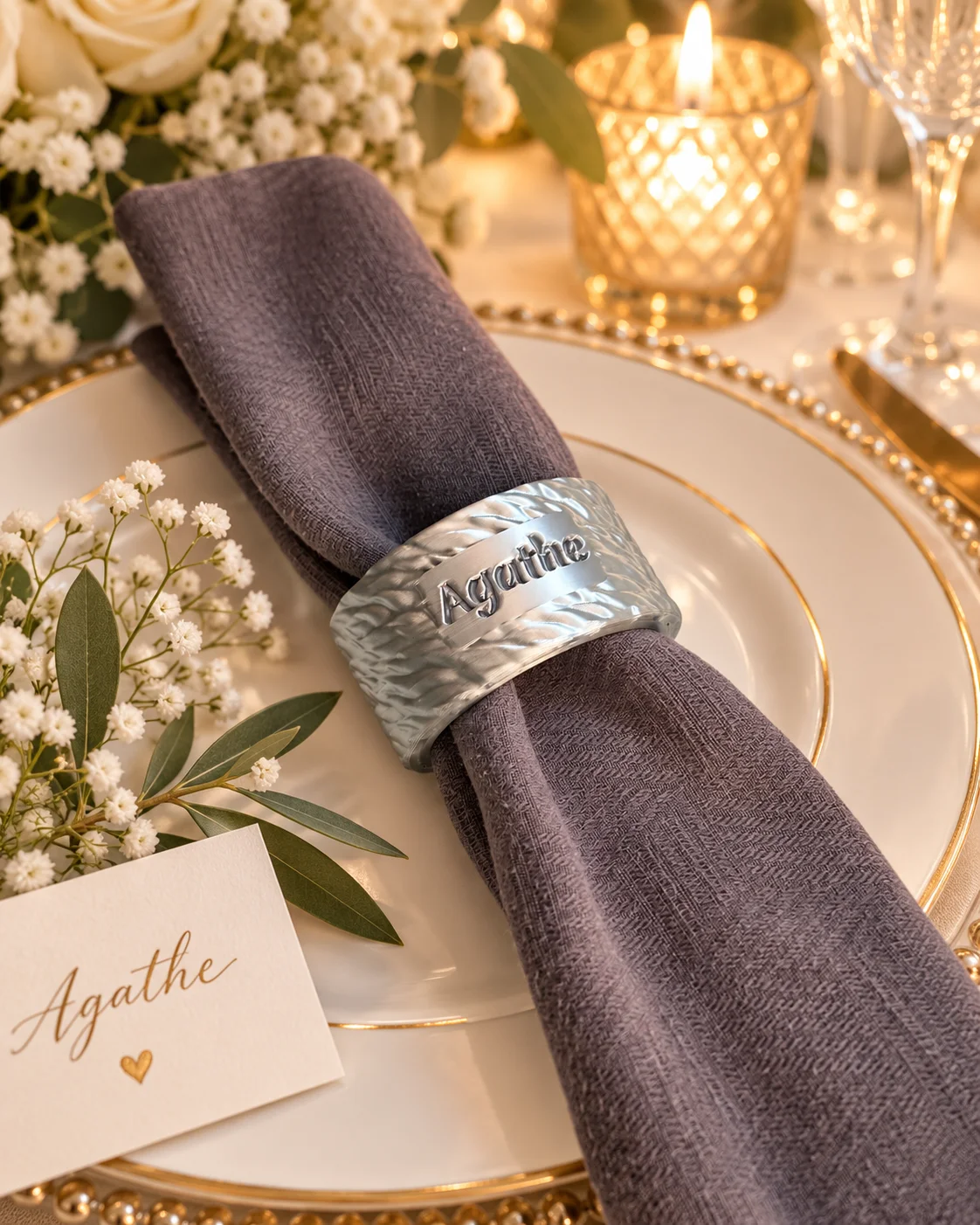 Small personalized napkin ring — name, hammered texture